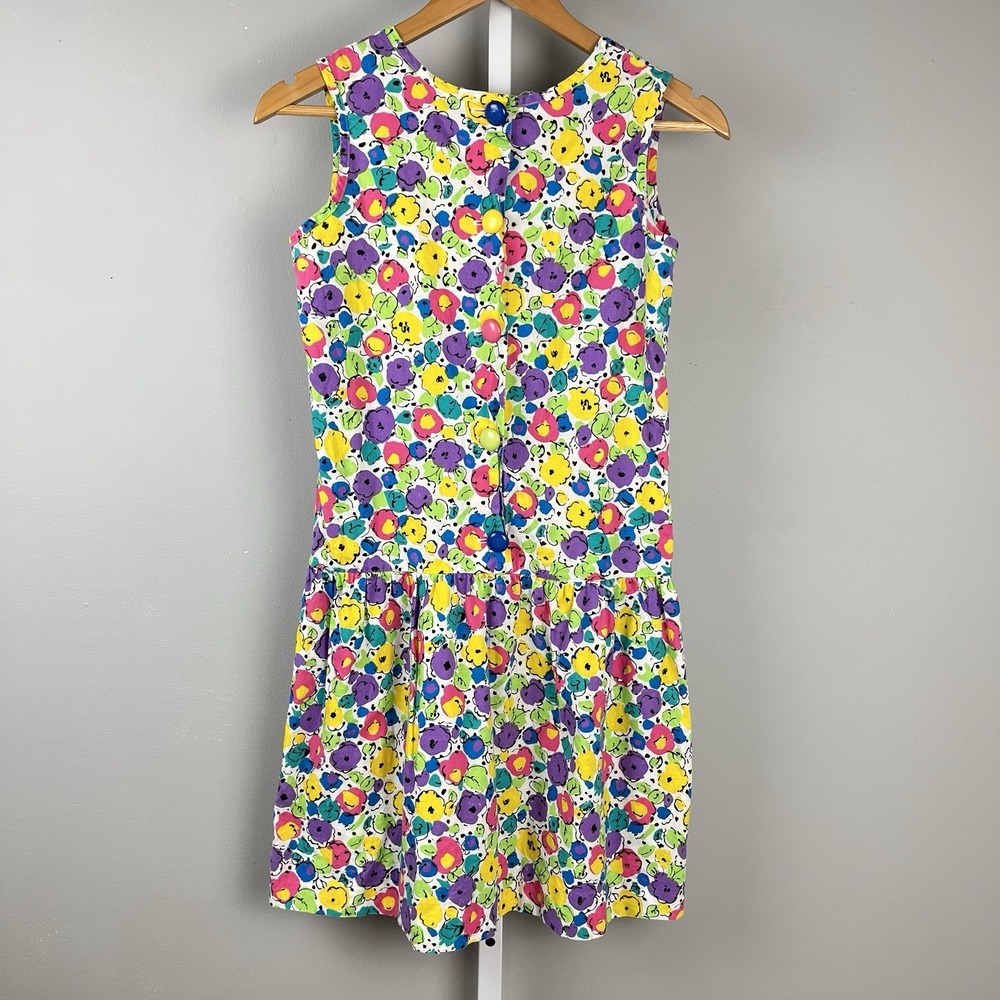 Rare Editions Vintage 90s Girls Bright Floral Dress Drop Waist Size 10/12?
